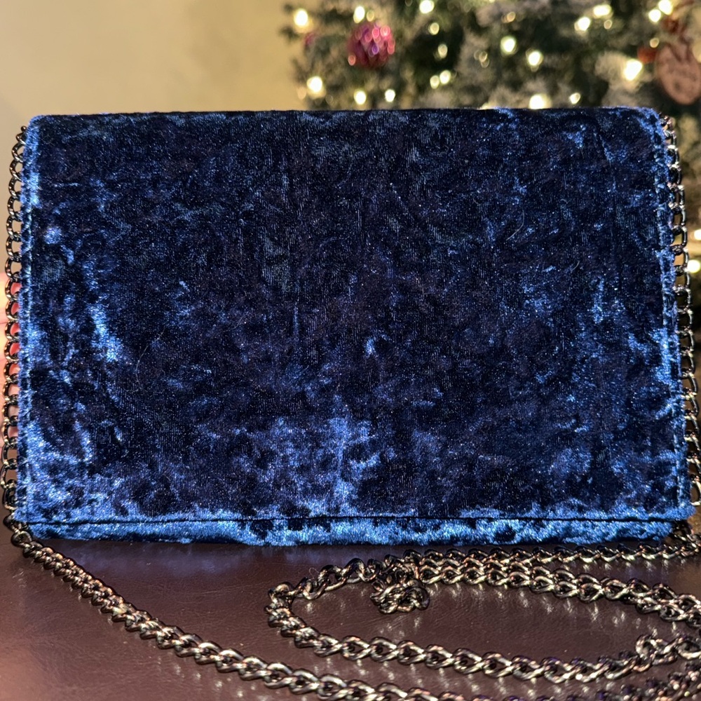 Chelsea28 Elegant Royal Blue Velvet Chain Bag Crossbody Shoulder Chain Strap EUC